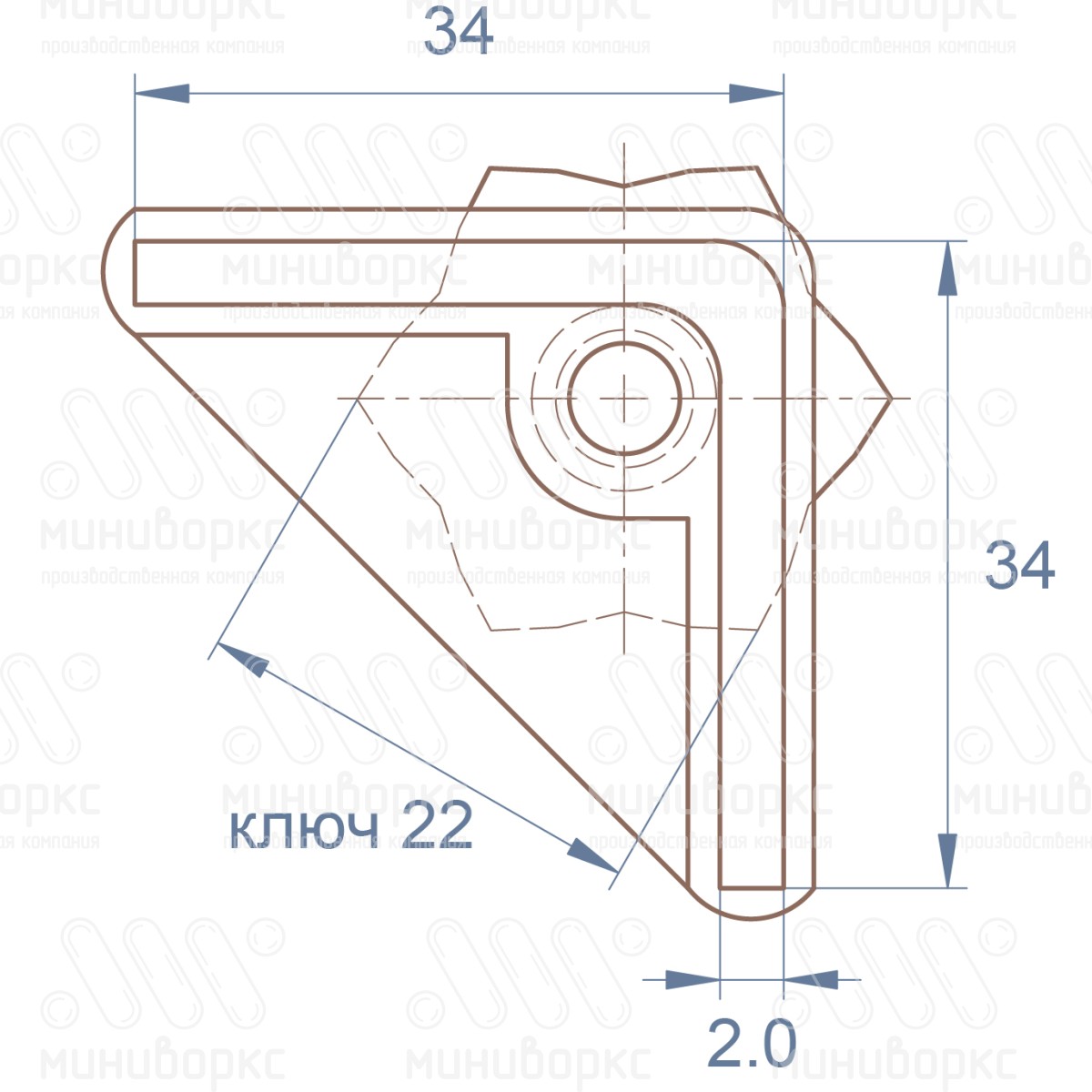 Комплекты опор для уголков и резьбовых опор 34x34 – U34-34M8.D22x40 | картинка 6